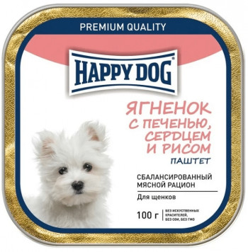 Happy Dog Mini паштет, ягненок, печень, сердце, с рисом